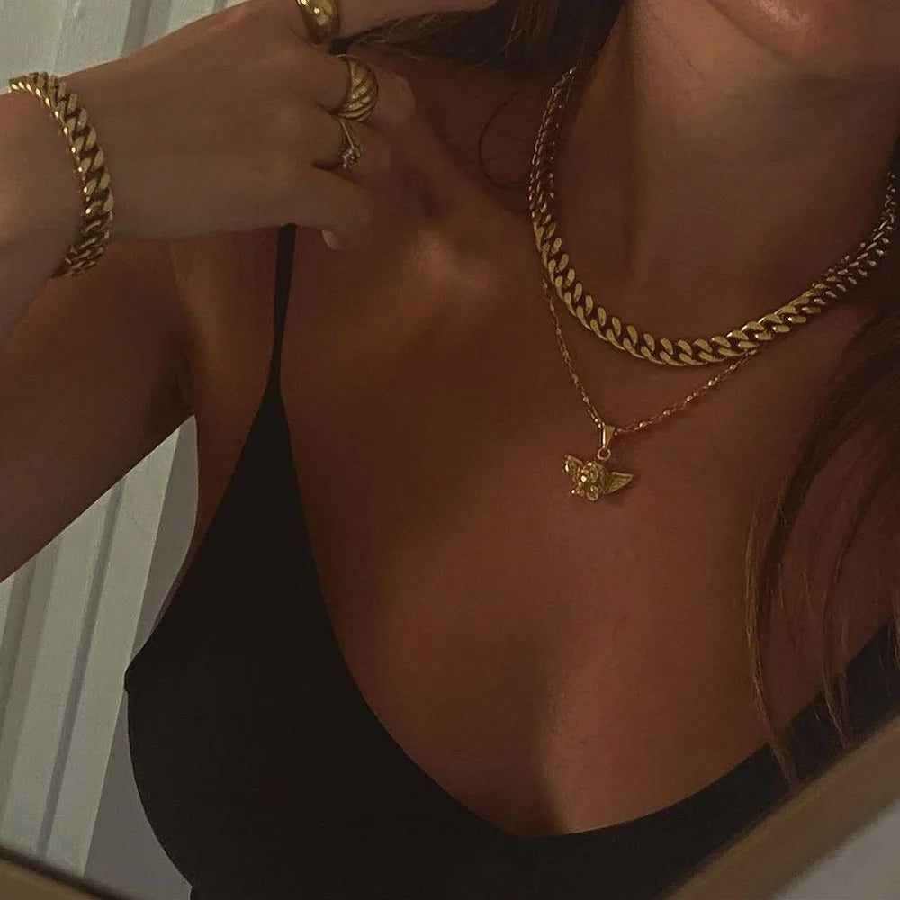 "Golden Angel" Multilayer Cherub Pendant Chain Necklace