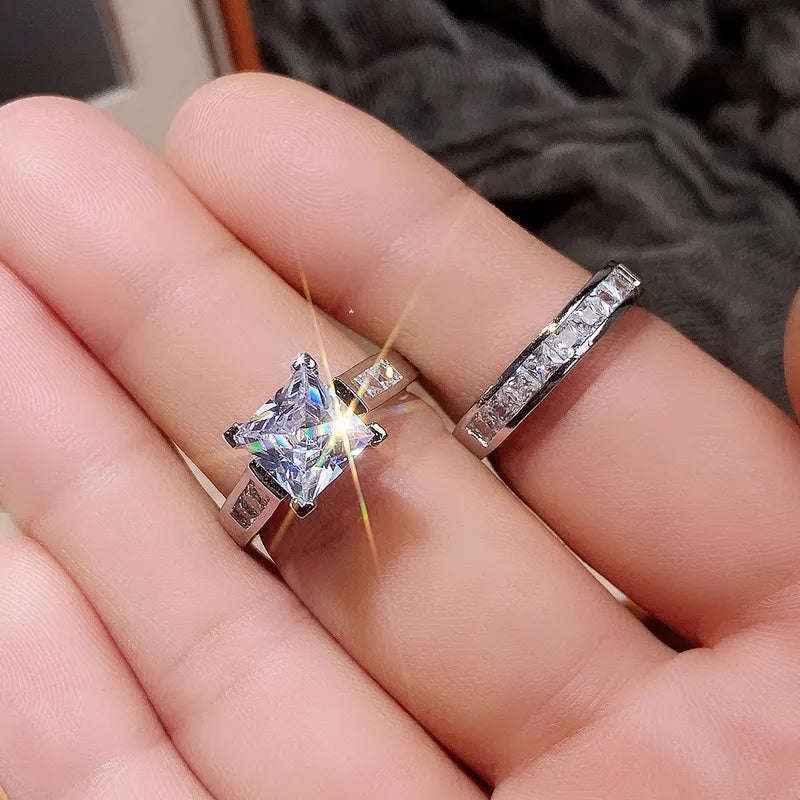 "Bridal Ring Set" Dazzling Zirconia Luxury Lady Delicate Wedding Ring Set