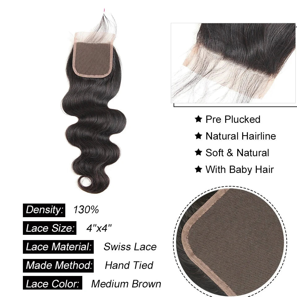 "Stacii Summer" Body Wave Bundles With Closure Brazilian Hair Natural Human Hair Bundles With Closure