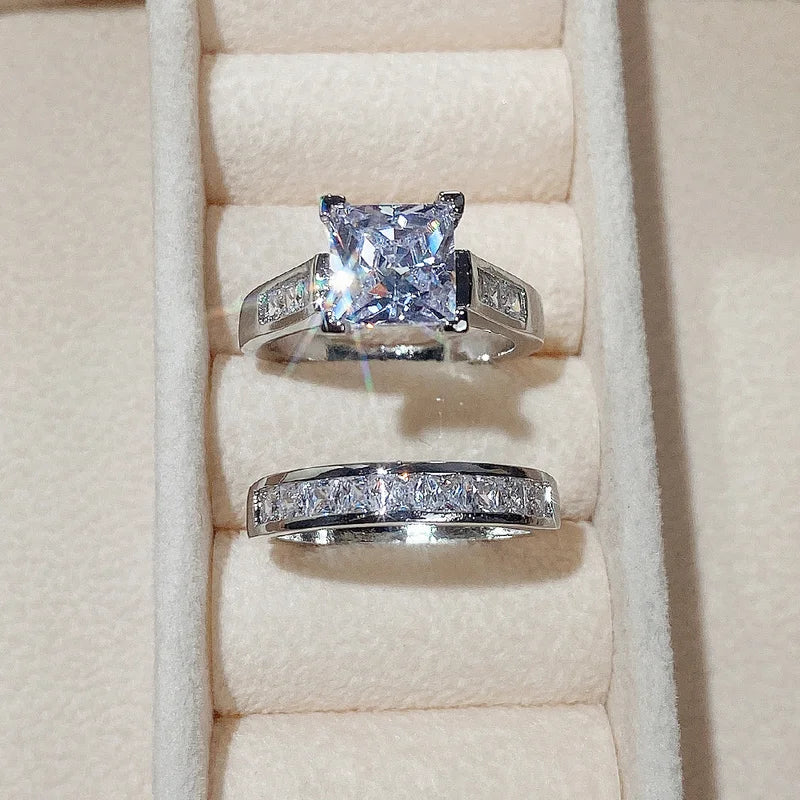 "Bridal Ring Set" Dazzling Zirconia Luxury Lady Delicate Wedding Ring Set
