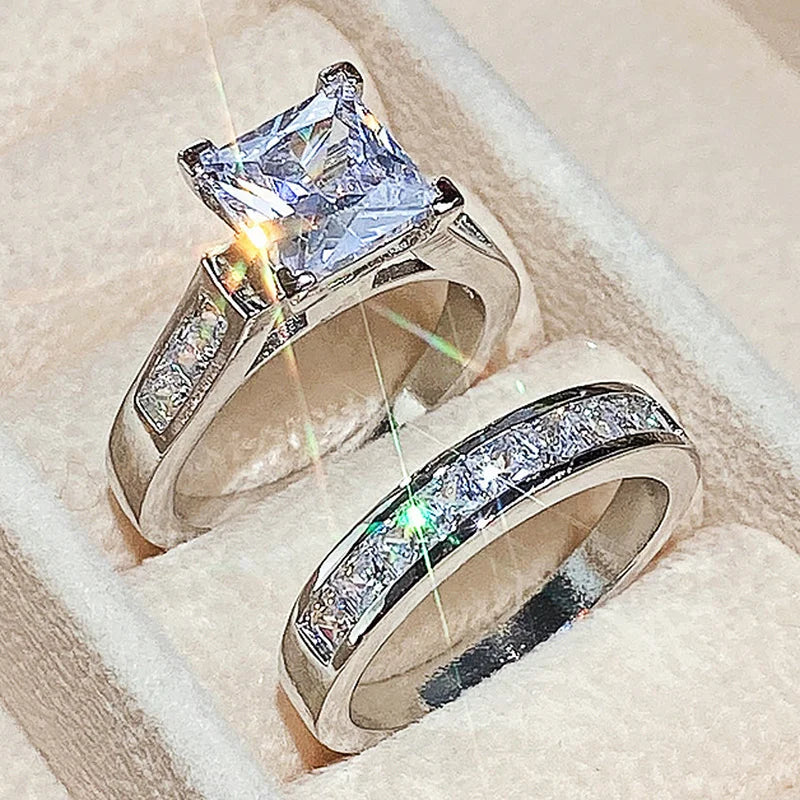 "Bridal Ring Set" Dazzling Zirconia Luxury Lady Delicate Wedding Ring Set