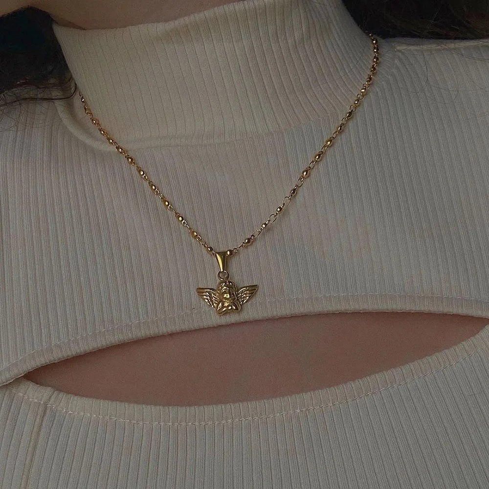 "Golden Angel" Multilayer Cherub Pendant Chain Necklace