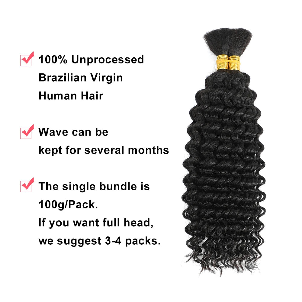 Human Braiding Hair 100g Deep Wave for Braiding No Weft Human Hair Extensions for Boho Braids