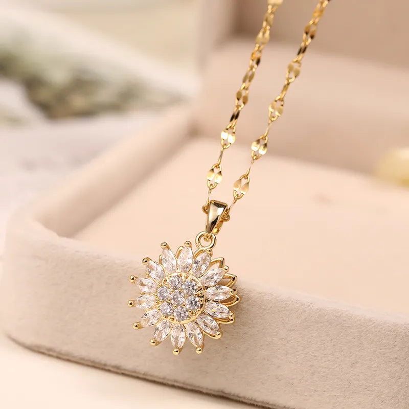 "Flower Beauty" Double-layer Rotatable Sunflower Necklace