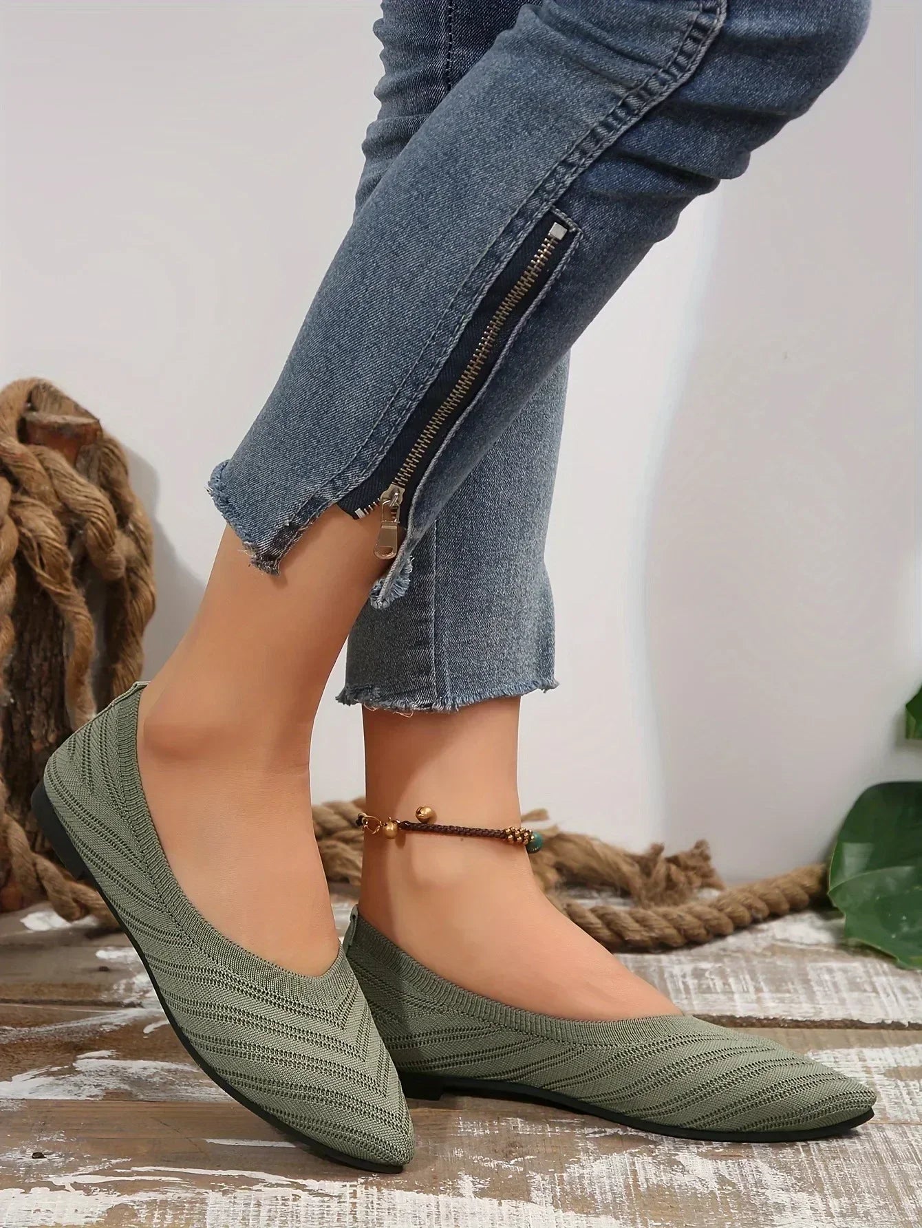 "Neicyy Flats" Solid Color Knitted Slip on Casual Ballet Flats