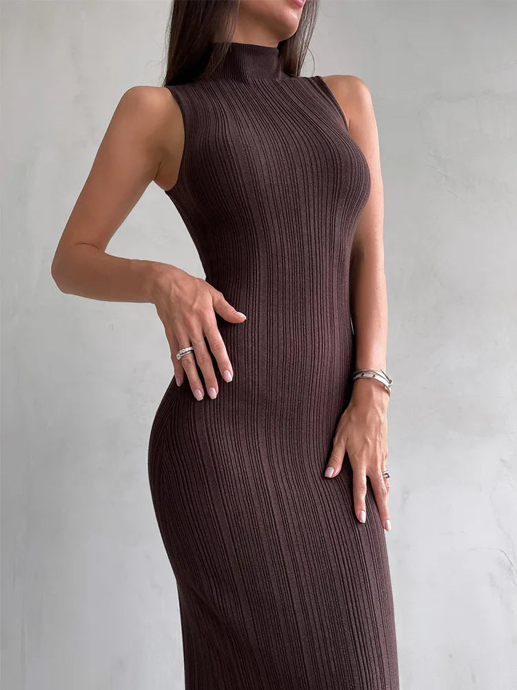"Voss Knit Dress" Sleeveless Knitwear Turtleneck Long Dress