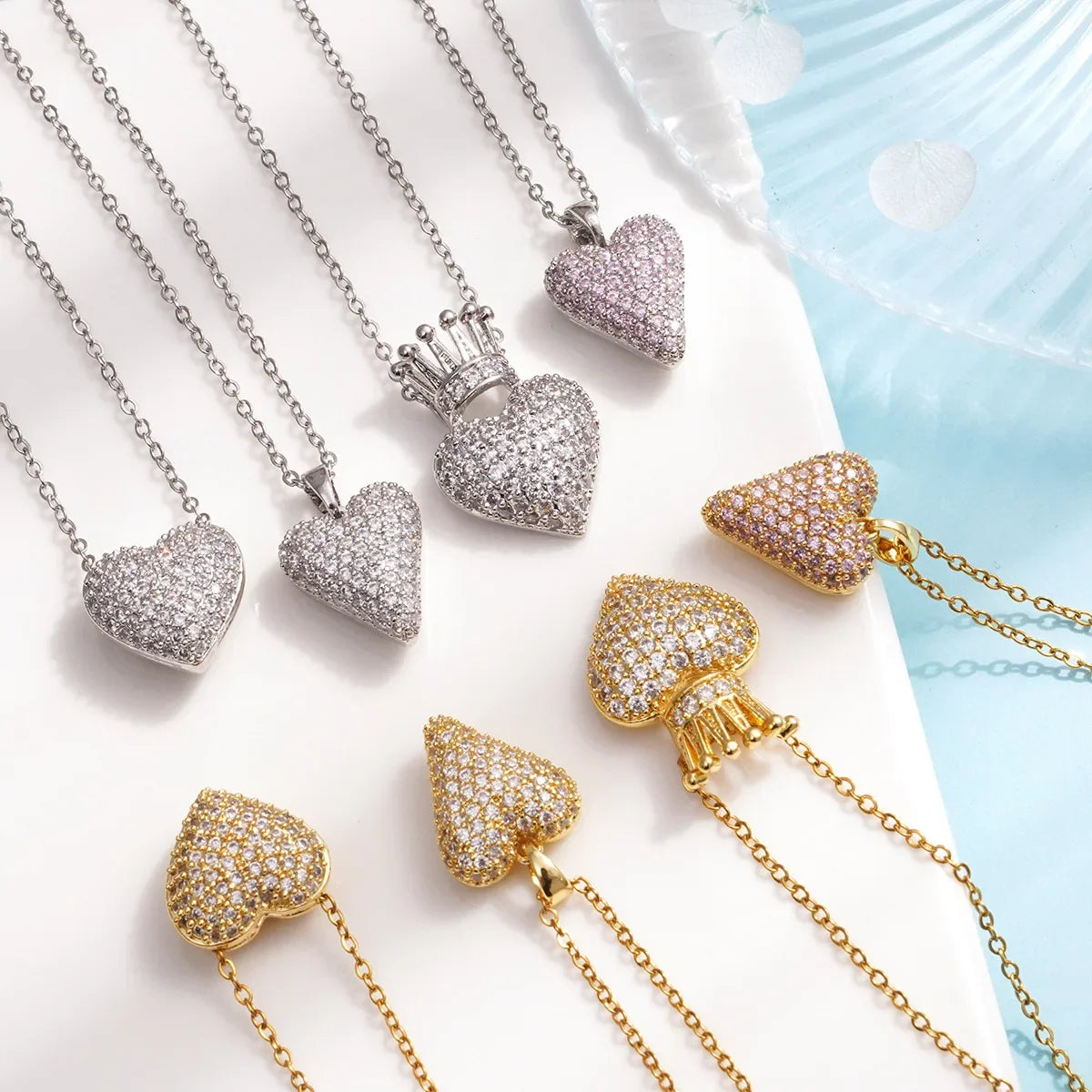 "Love Royalty" Stainless Steel Classic Shiny Zircon Crown Love Pendant Necklace Jewelry
