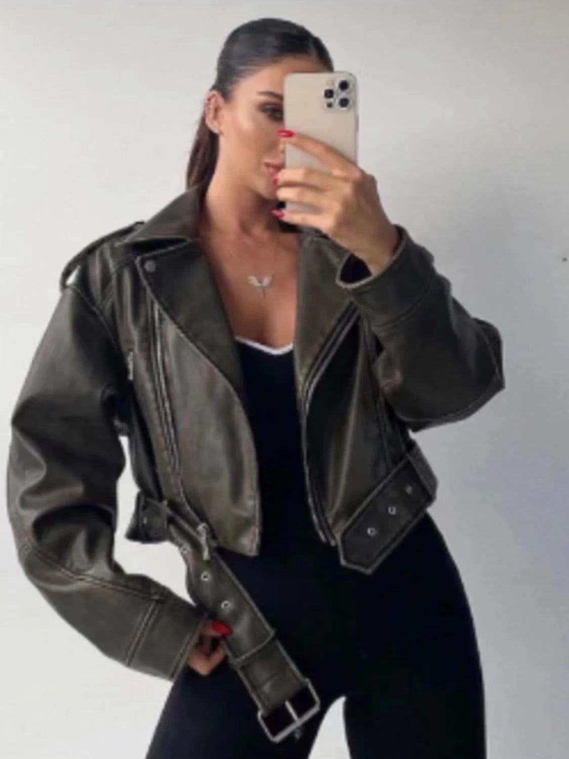 "Diana Vintage" Leather Jacket with Belt