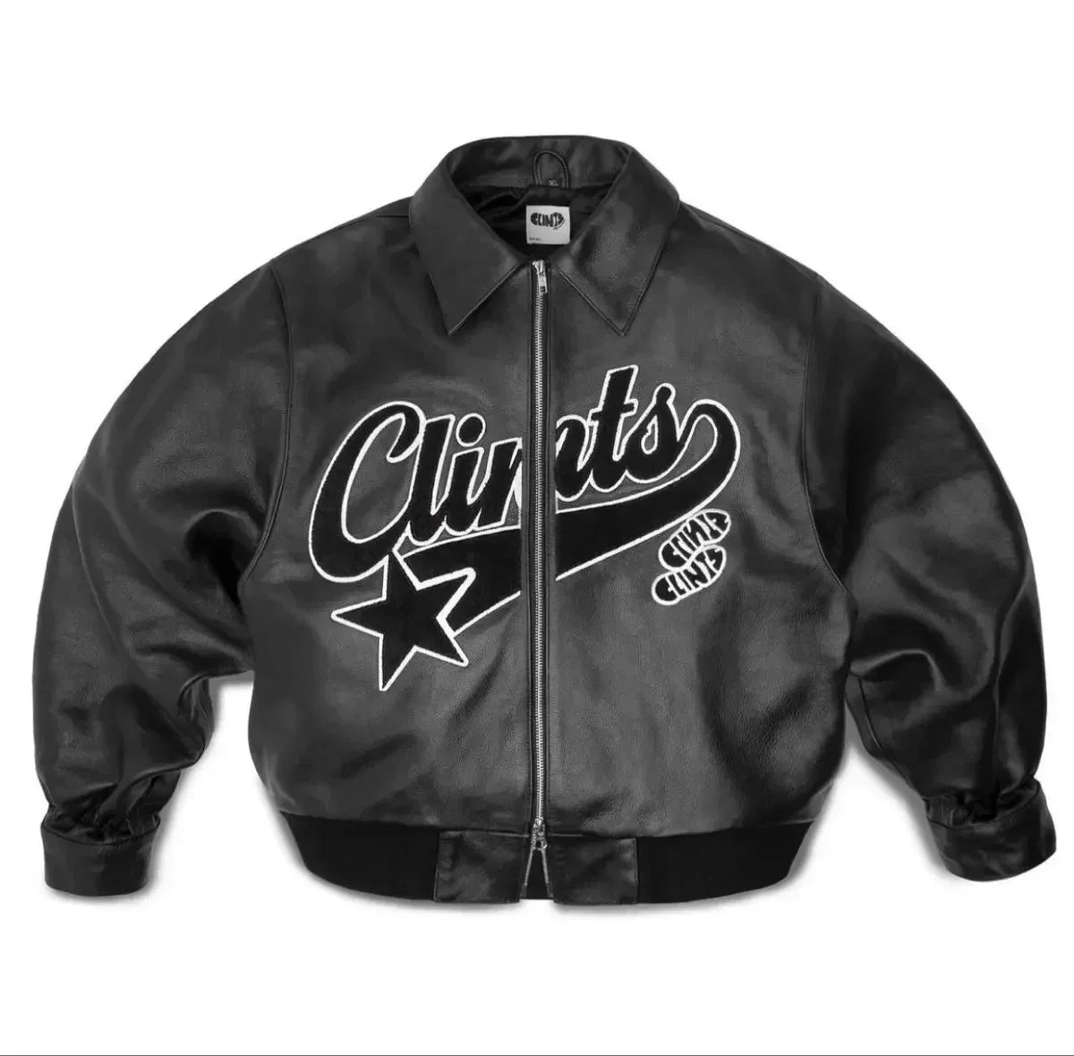 Pop Retro Embroidery Motorcycle Wear Leather Zipper Jacket