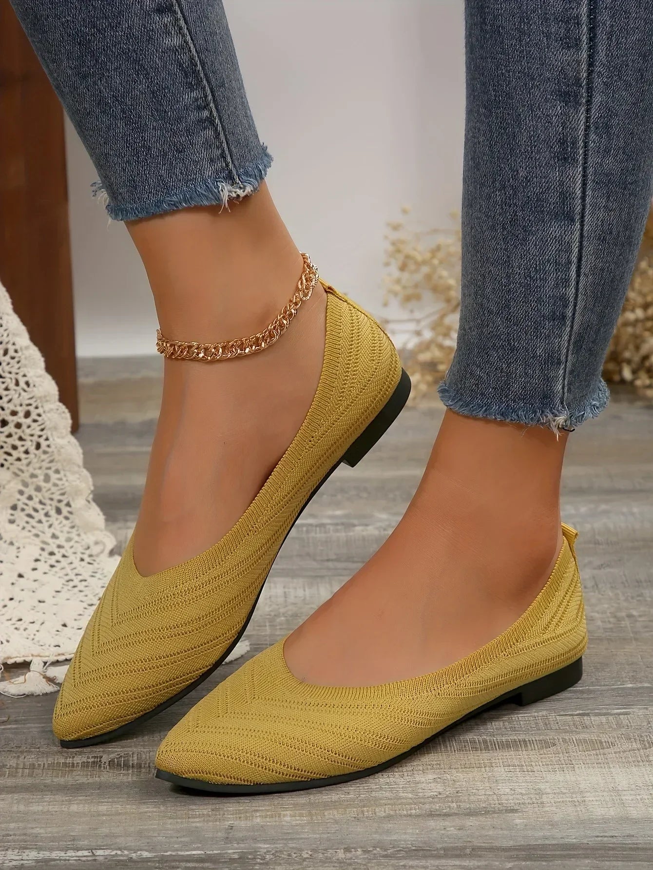 "Neicyy Flats" Solid Color Knitted Slip on Casual Ballet Flats