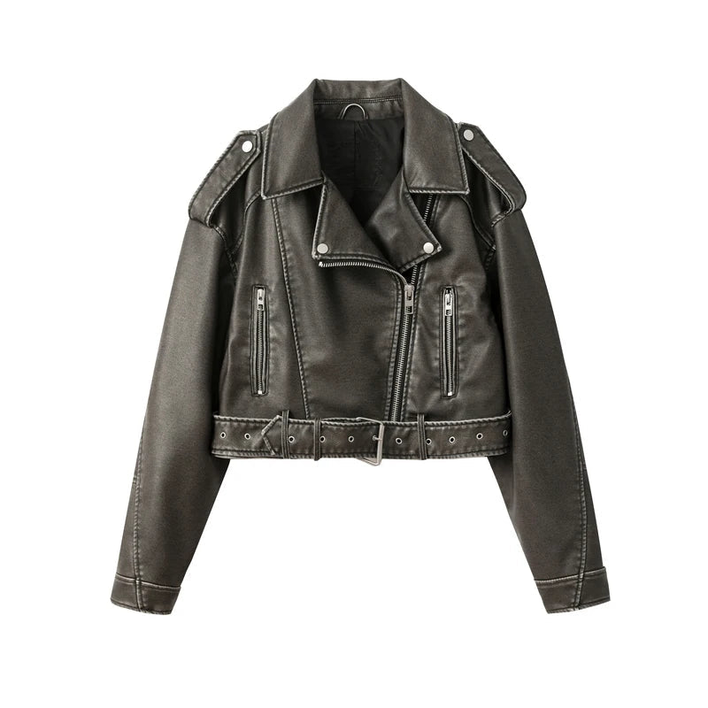 "Diana Vintage" Leather Jacket with Belt