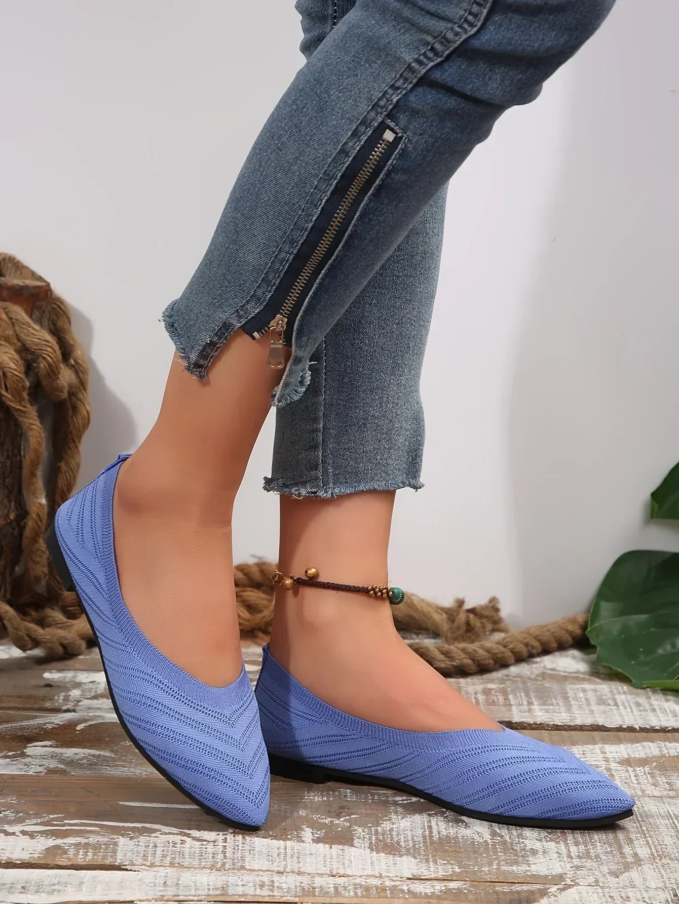 "Neicyy Flats" Solid Color Knitted Slip on Casual Ballet Flats