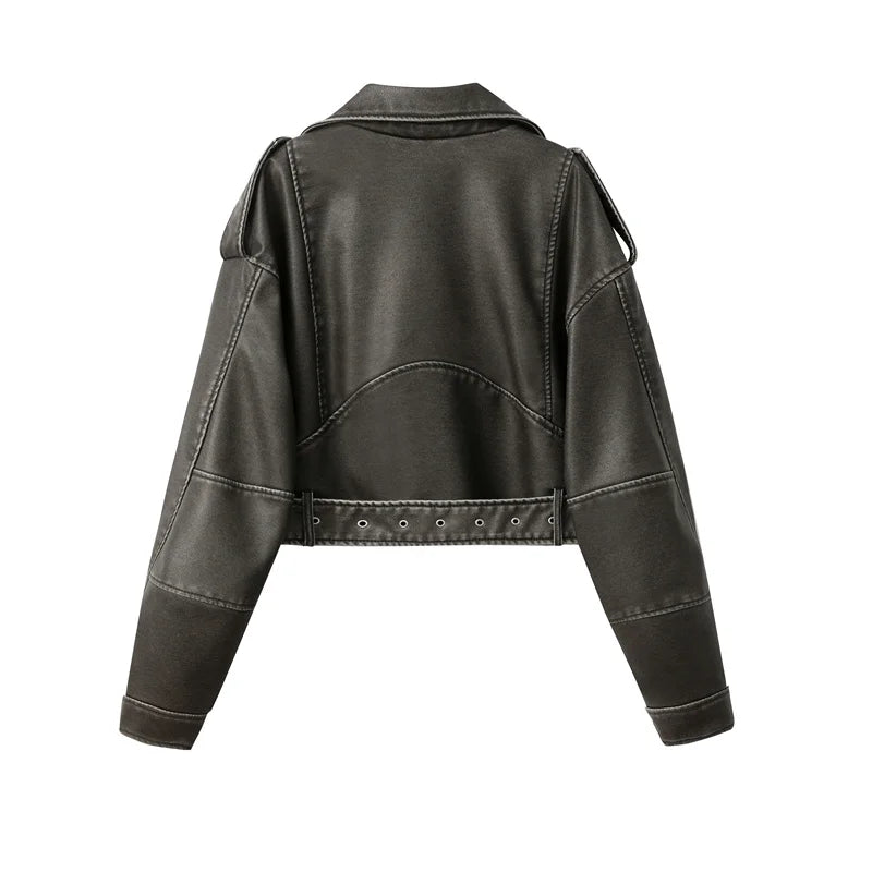 "Diana Vintage" Leather Jacket with Belt