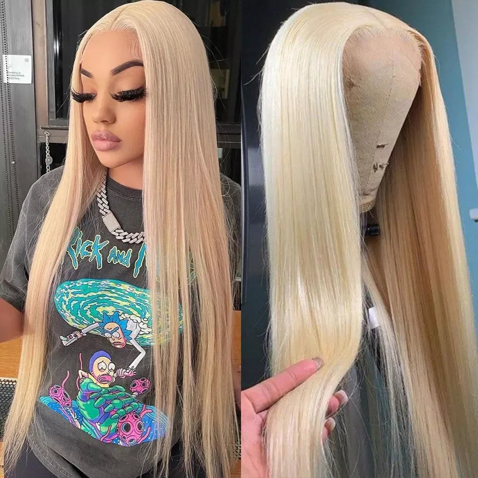 'Yasmine" HD Transparent Lace Front Human Hair Brazilian PrePlucked #613 Lace Wig