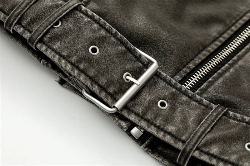"Diana Vintage" Leather Jacket with Belt