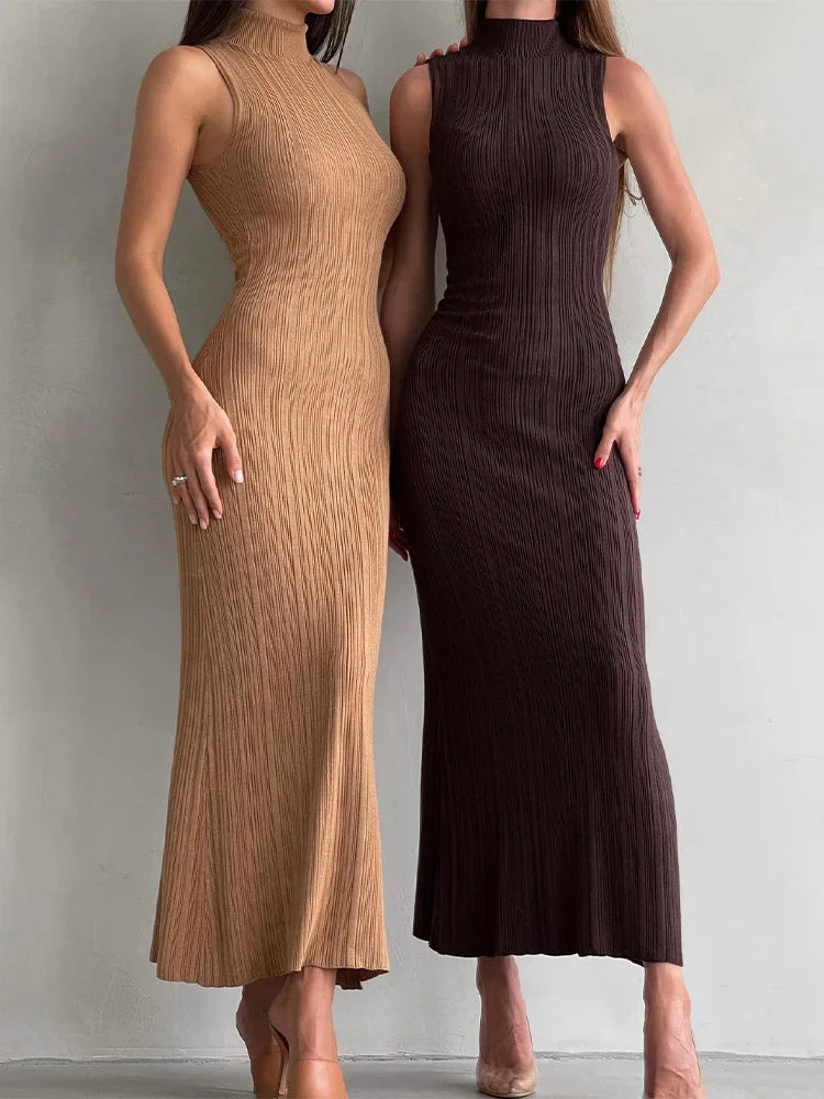 "Voss Knit Dress" Sleeveless Knitwear Turtleneck Long Dress