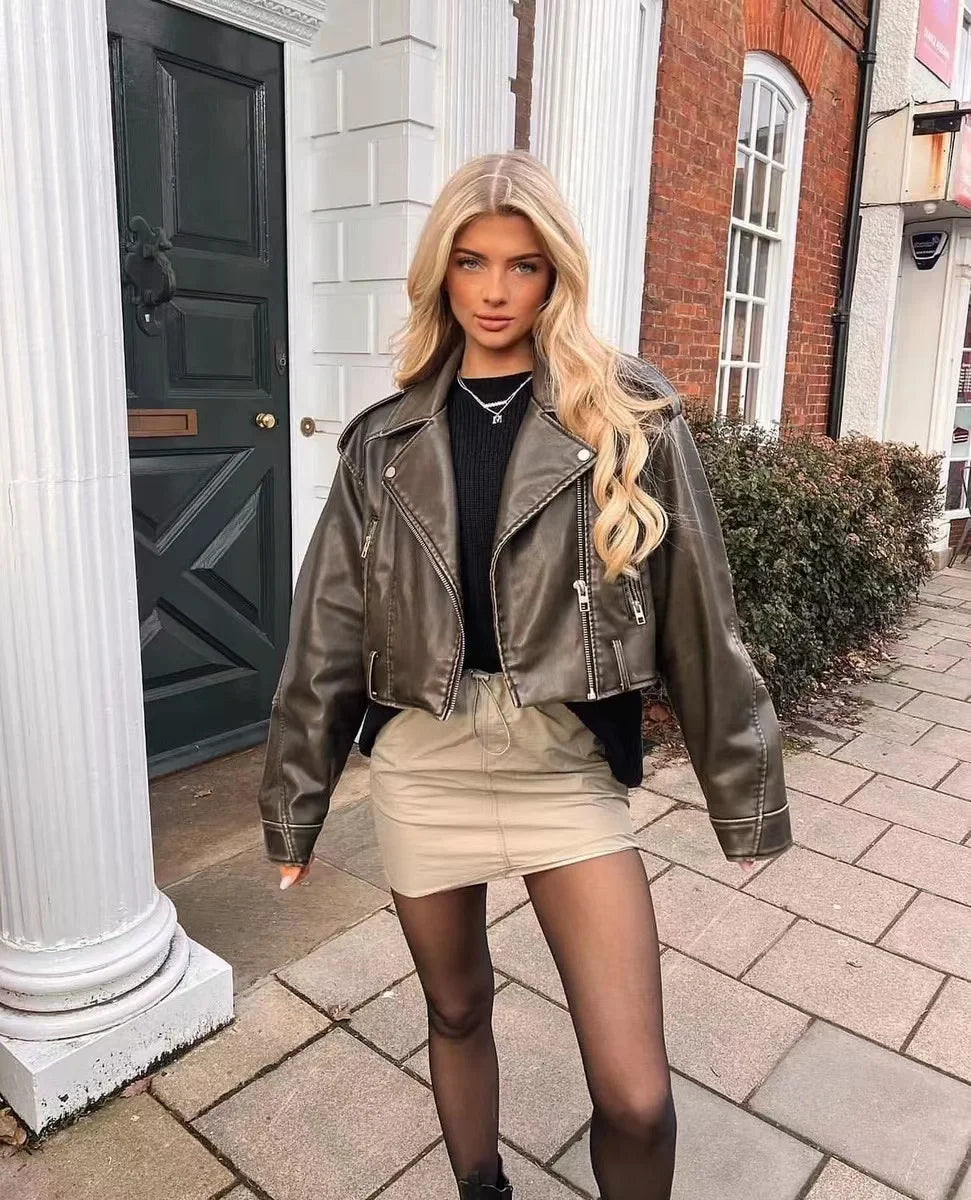 "Diana Vintage" Leather Jacket with Belt