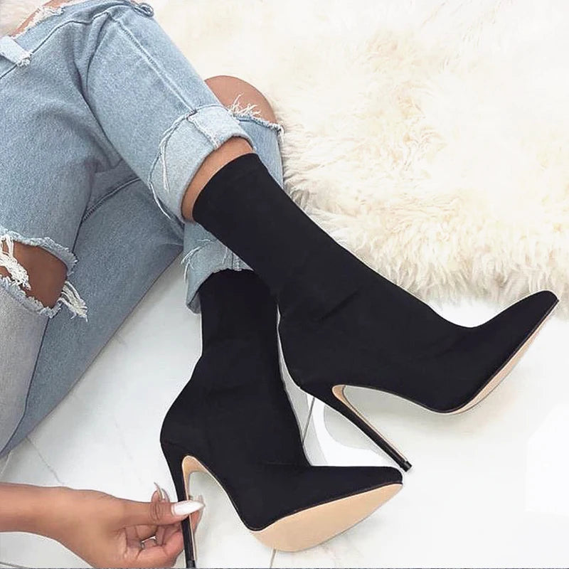 "Staci Love" Pointed Heel Sock Boots