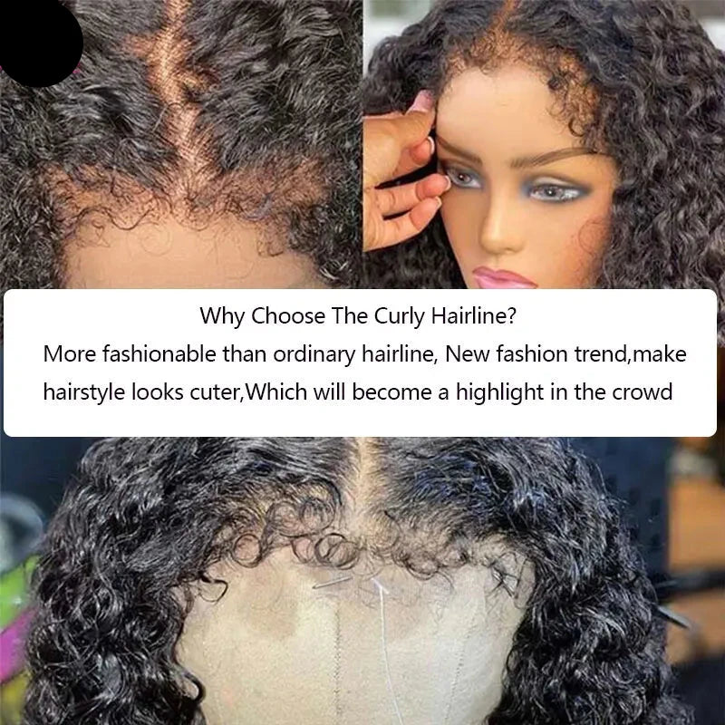 "Princess Love" Kinky Curly Edged Short Bob Human Hair Transparent Lace Front Wig