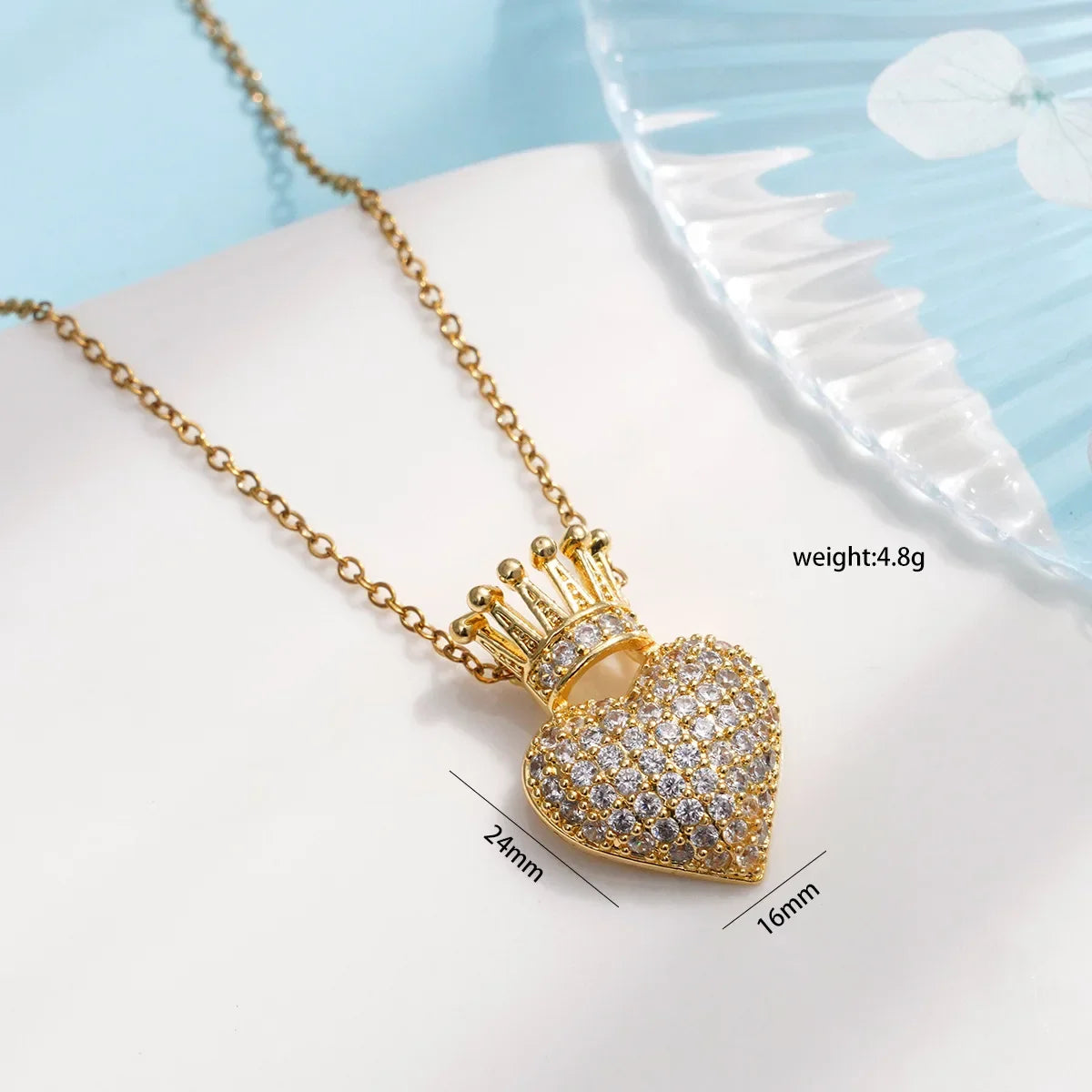 "Love Royalty" Stainless Steel Classic Shiny Zircon Crown Love Pendant Necklace Jewelry