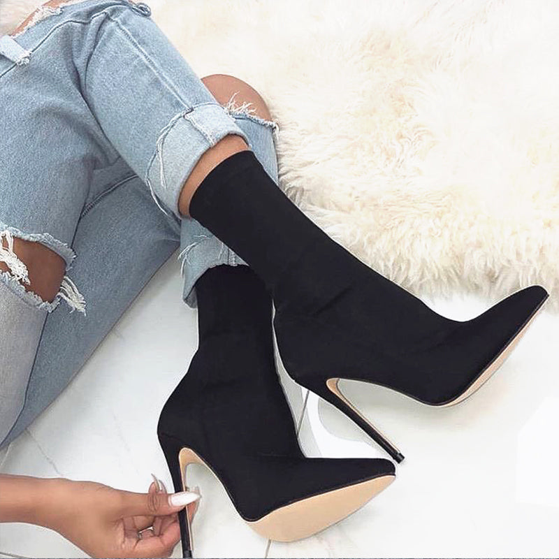 "Staci Love" Pointed Heel Sock Boots