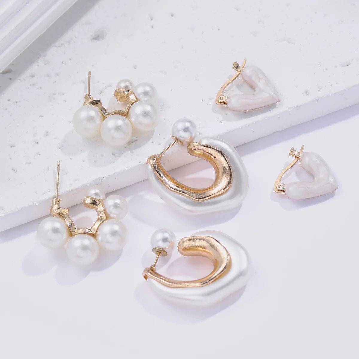 "Pearls of Love" 3 Pcs Delicate Pearl Design Elegant Earrings Set