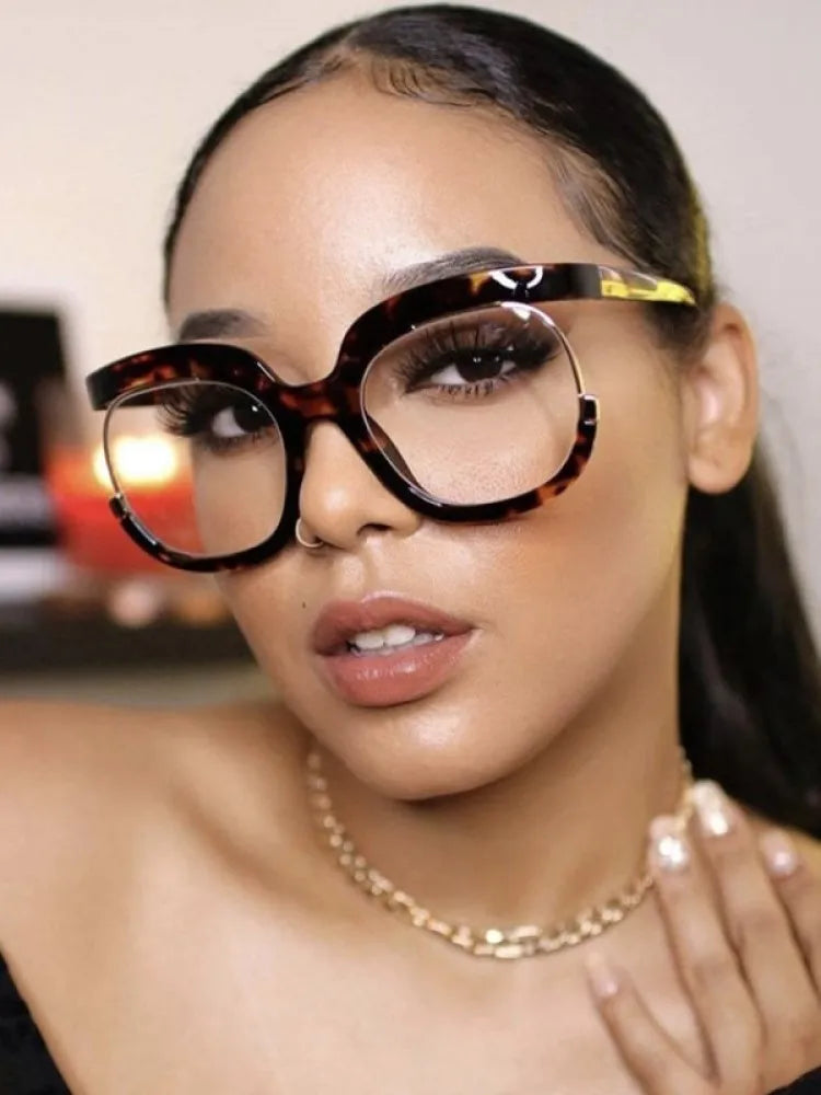 "I'm Brand New Today" Clear Large Frame Spectacle Frame Anti-Blue Light Trend Round Eyeglasses