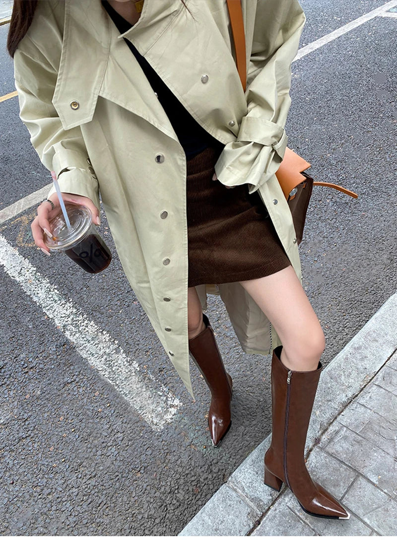 "Donna" Pointed Toe Side Zippers Long Booties