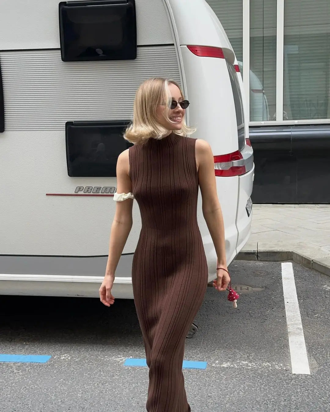 "Voss Knit Dress" Sleeveless Knitwear Turtleneck Long Dress