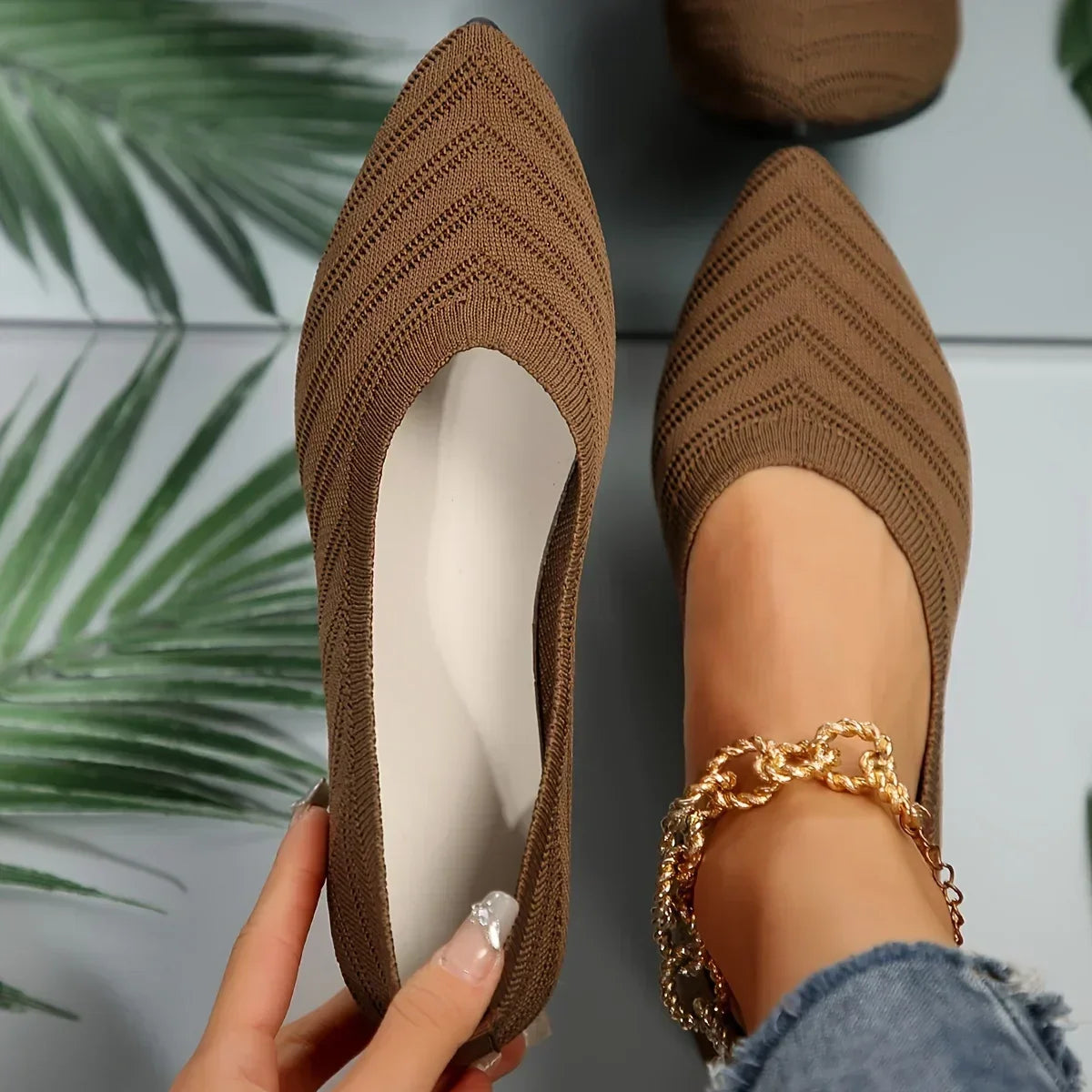 "Neicyy Flats" Solid Color Knitted Slip on Casual Ballet Flats