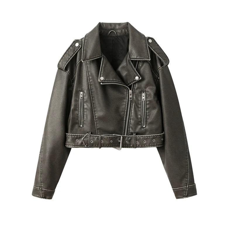"Diana Vintage" Leather Jacket with Belt