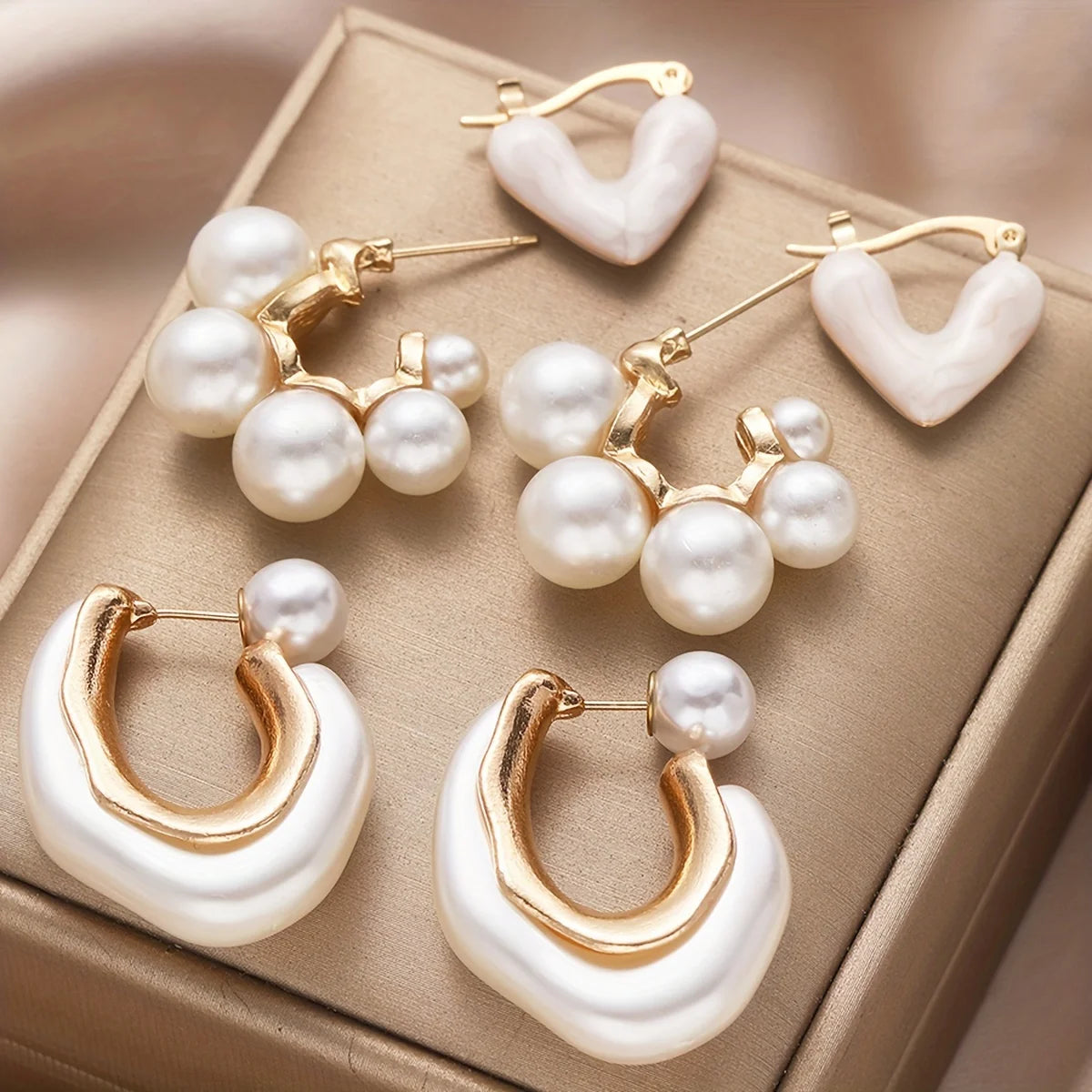"Pearls of Love" 3 Pcs Delicate Pearl Design Elegant Earrings Set
