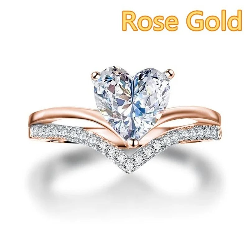 "LoveLee Lady Heart Ring" Delicate Silver Color White Zircon Stones Heart Engagement Ring