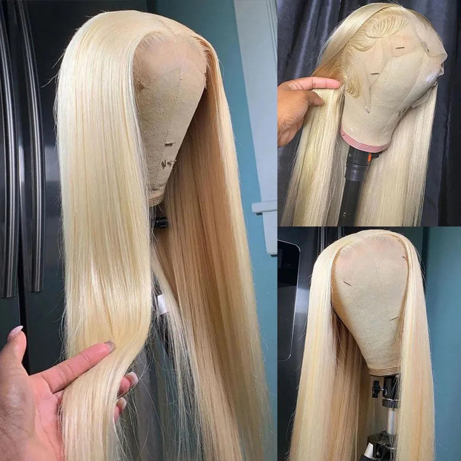 'Yasmine" HD Transparent Lace Front Human Hair Brazilian PrePlucked #613 Lace Wig