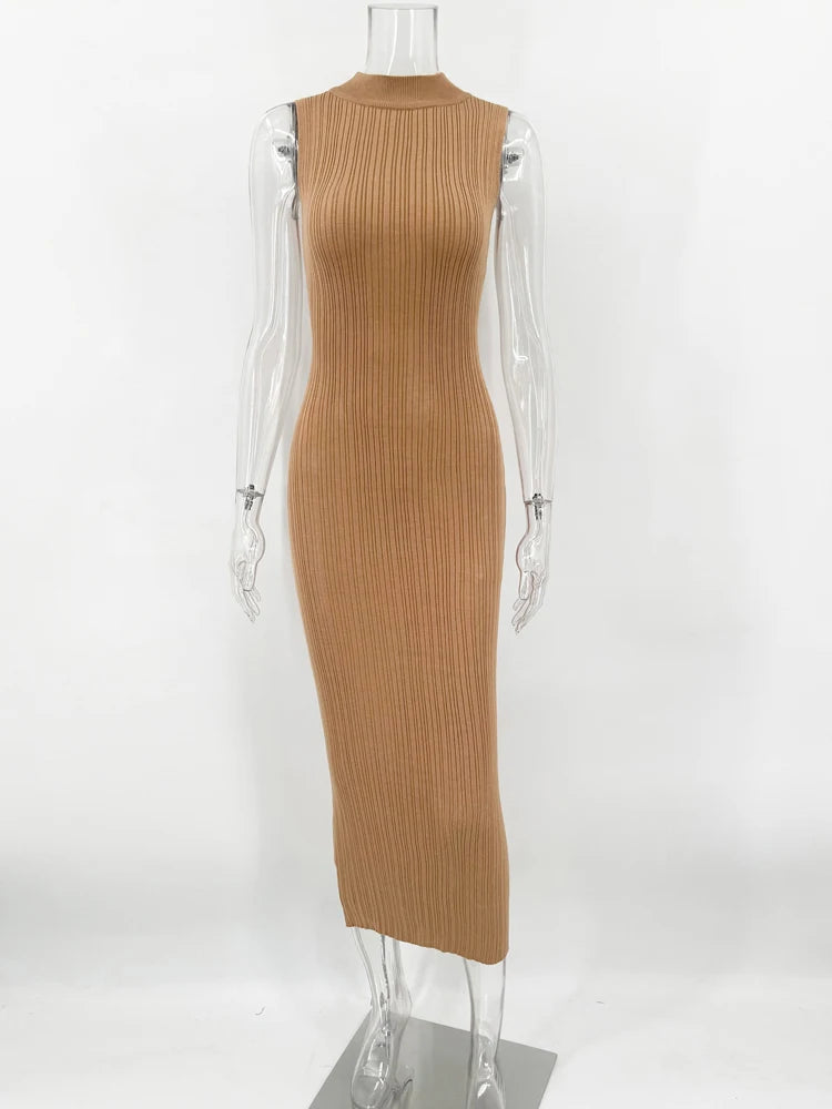 "Voss Knit Dress" Sleeveless Knitwear Turtleneck Long Dress