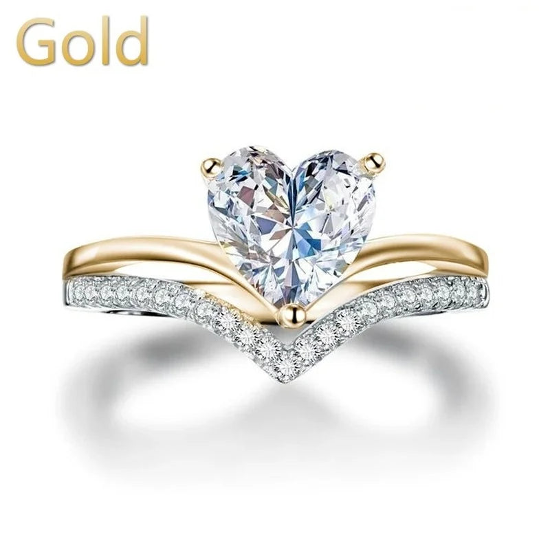 "LoveLee Lady Heart Ring" Delicate Silver Color White Zircon Stones Heart Engagement Ring