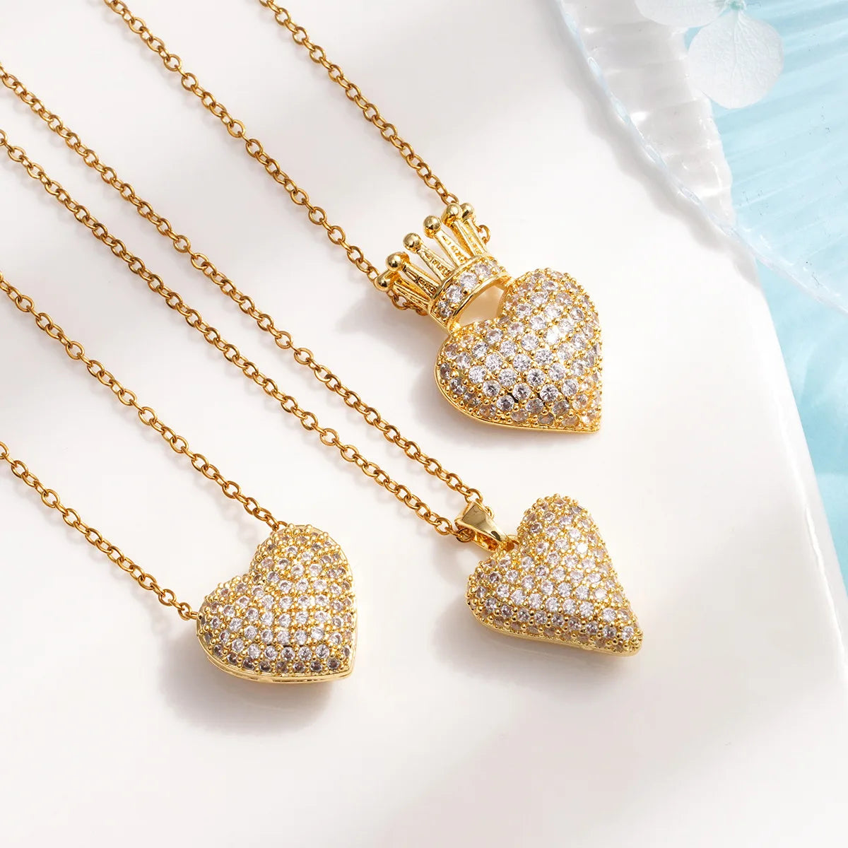 "Love Royalty" Stainless Steel Classic Shiny Zircon Crown Love Pendant Necklace Jewelry