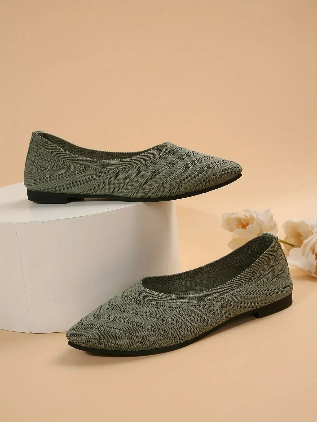 "Neicyy Flats" Solid Color Knitted Slip on Casual Ballet Flats
