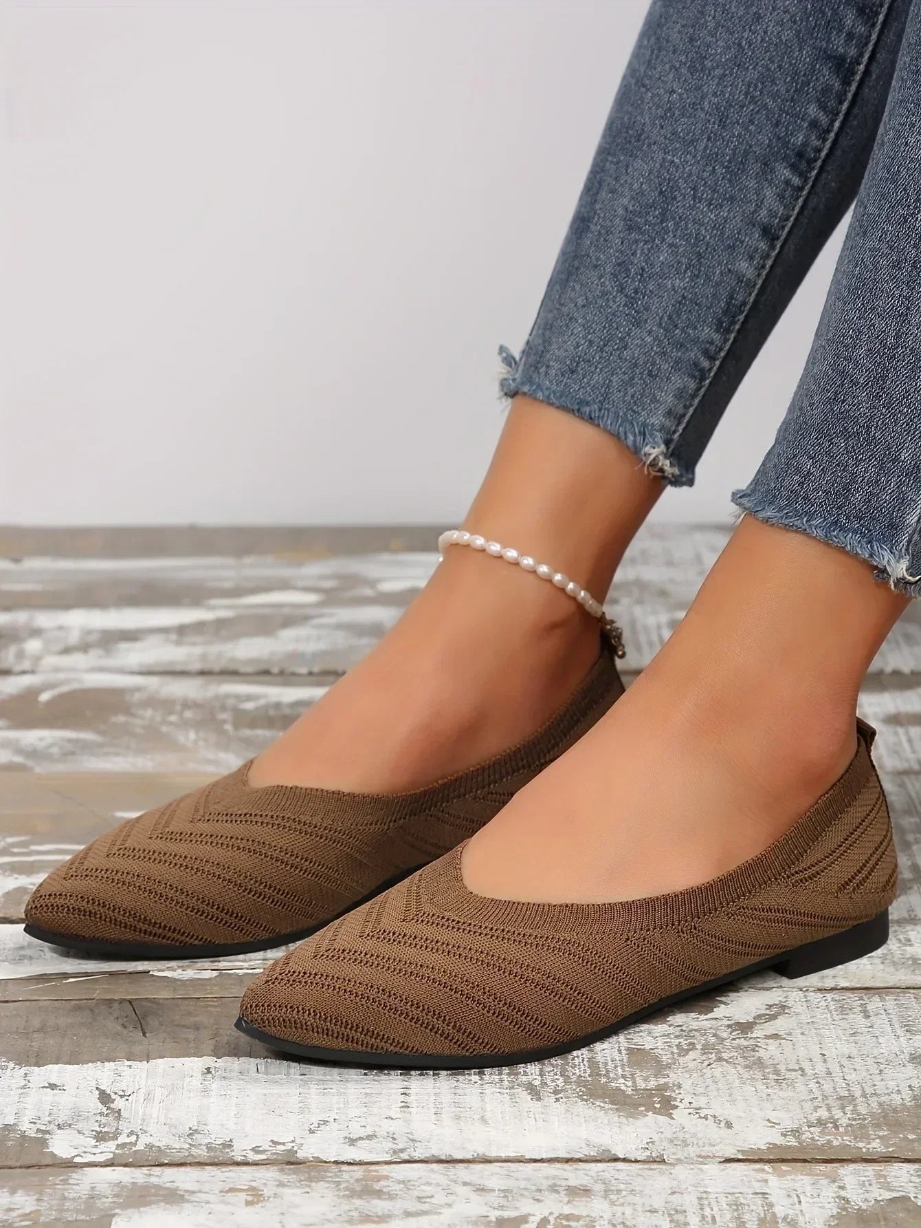 "Neicyy Flats" Solid Color Knitted Slip on Casual Ballet Flats