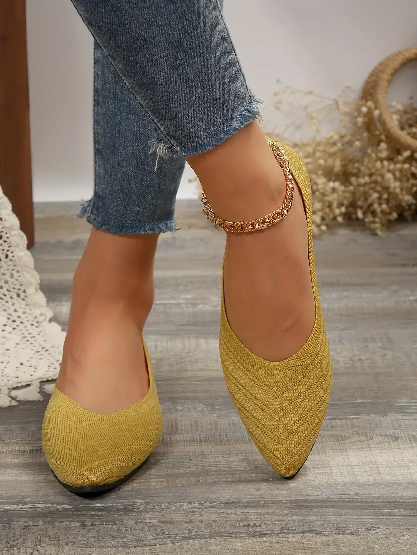 "Neicyy Flats" Solid Color Knitted Slip on Casual Ballet Flats