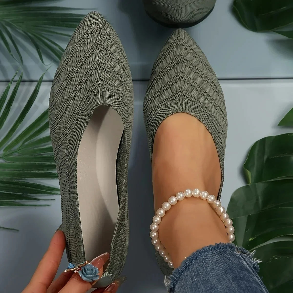 "Neicyy Flats" Solid Color Knitted Slip on Casual Ballet Flats