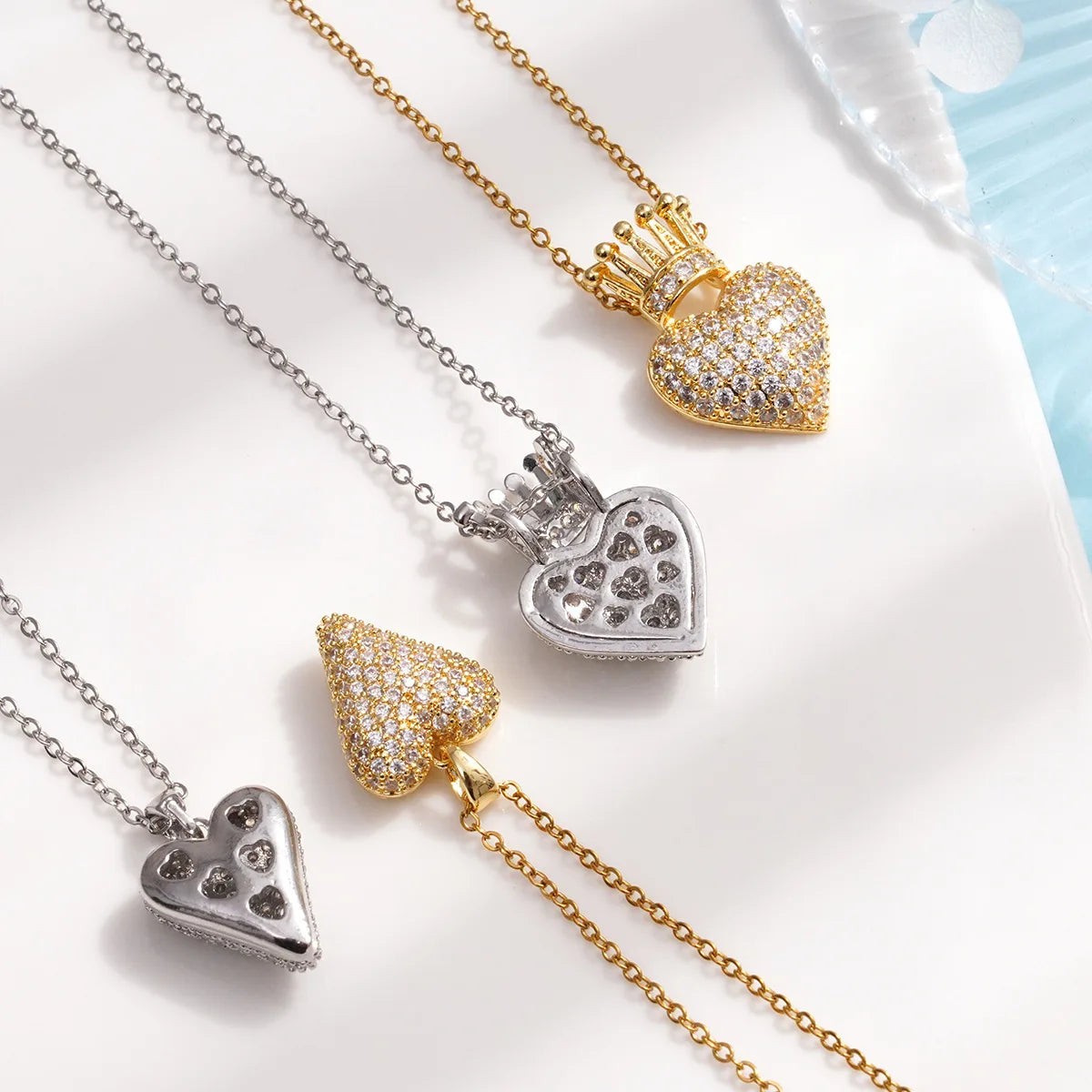 "Love Royalty" Stainless Steel Classic Shiny Zircon Crown Love Pendant Necklace Jewelry