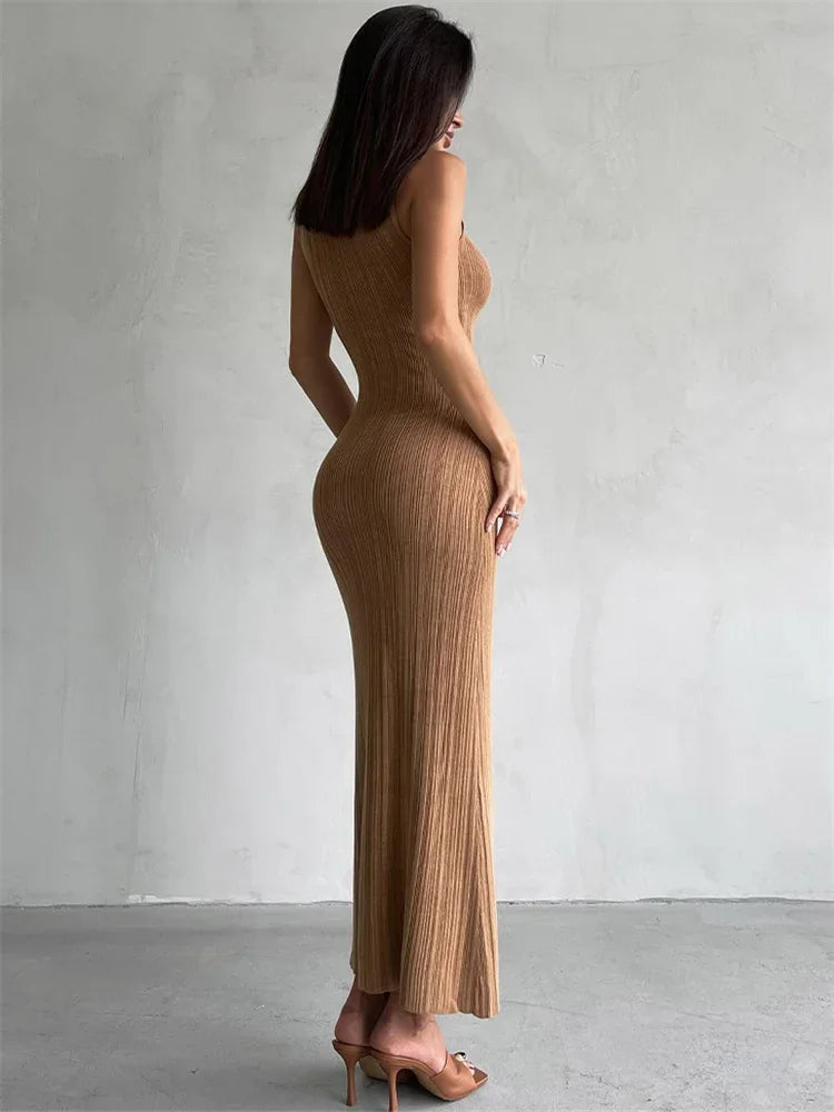 "Voss Knit Dress" Sleeveless Knitwear Turtleneck Long Dress