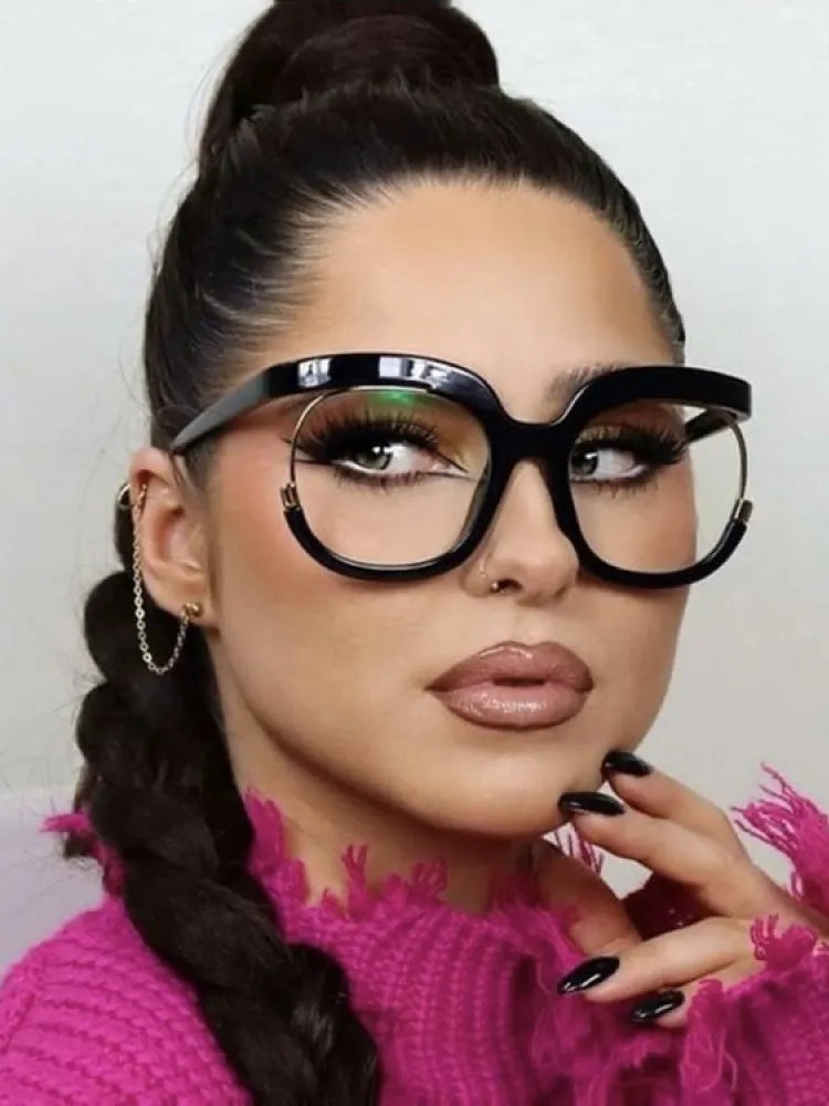 "I'm Brand New Today" Clear Large Frame Spectacle Frame Anti-Blue Light Trend Round Eyeglasses