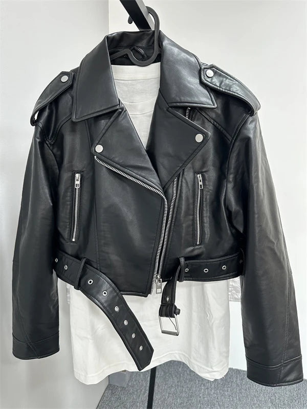 "Diana Vintage" Leather Jacket with Belt