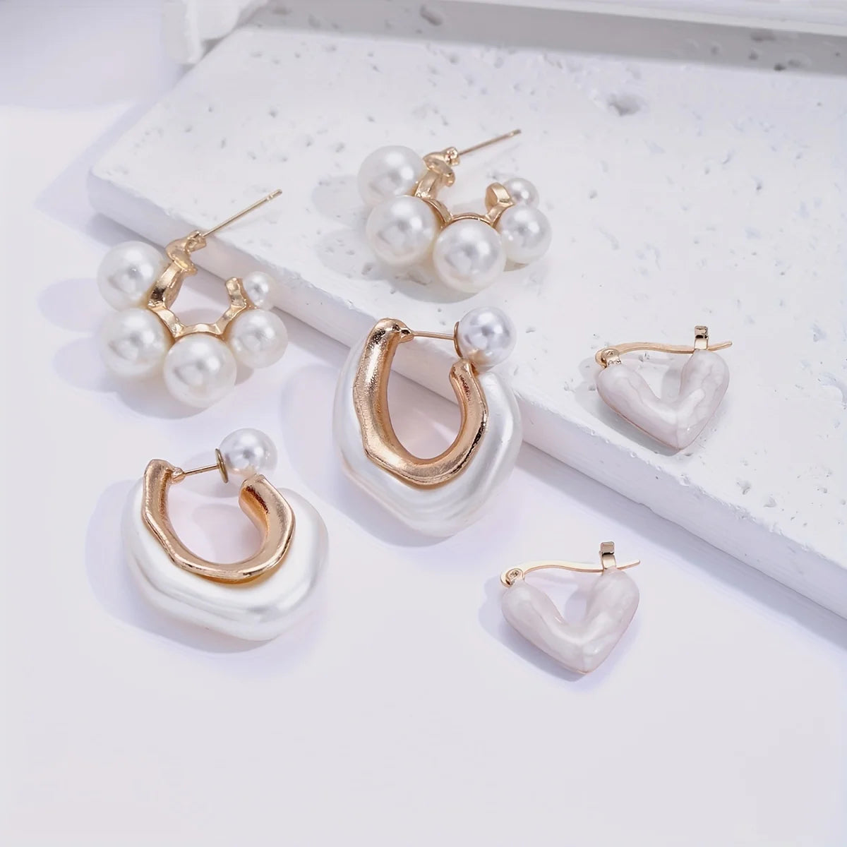 "Pearls of Love" 3 Pcs Delicate Pearl Design Elegant Earrings Set