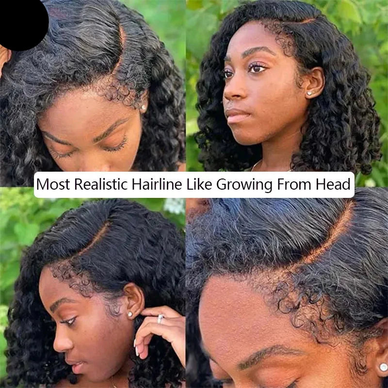 "Princess Love" Kinky Curly Edged Short Bob Human Hair Transparent Lace Front Wig