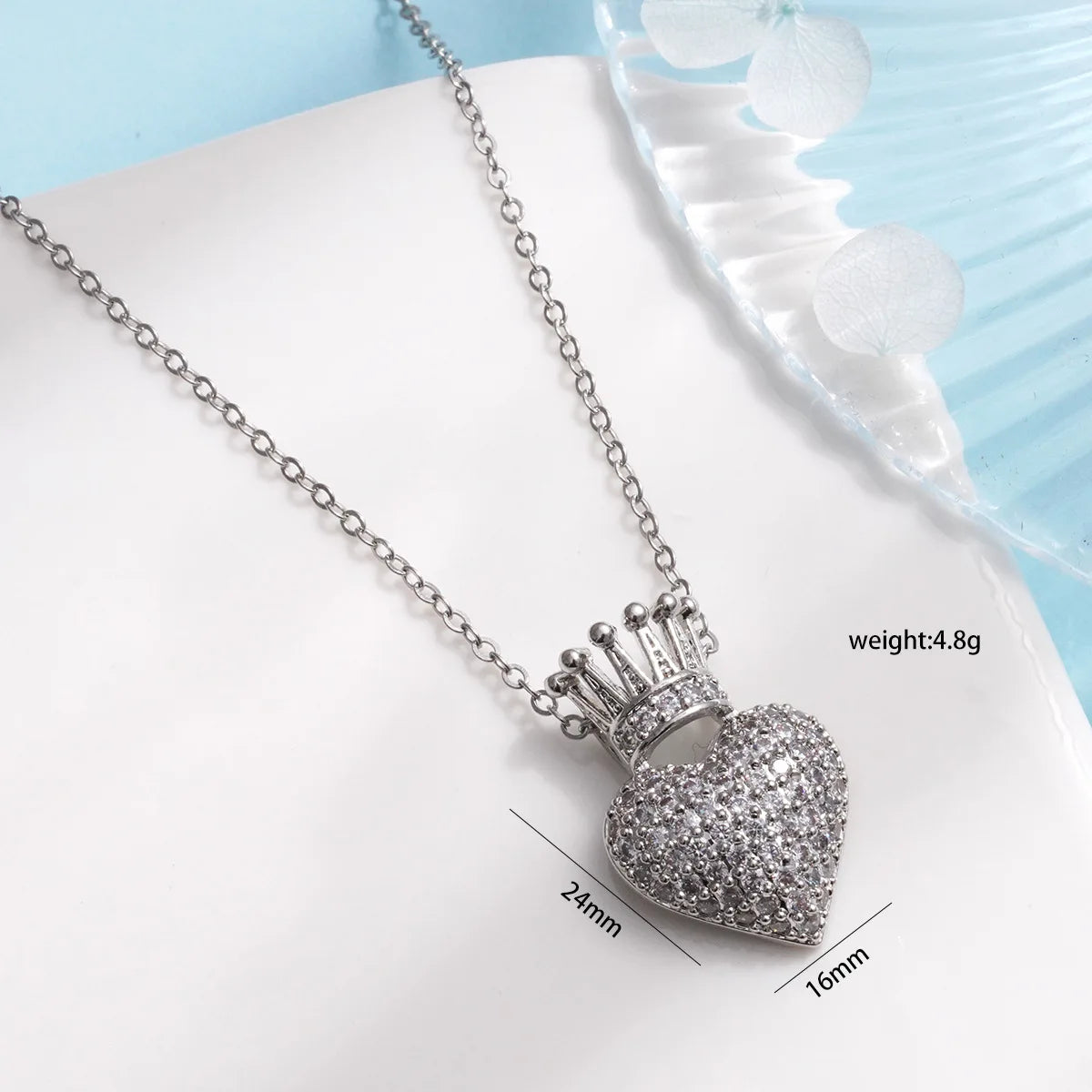 "Love Royalty" Stainless Steel Classic Shiny Zircon Crown Love Pendant Necklace Jewelry