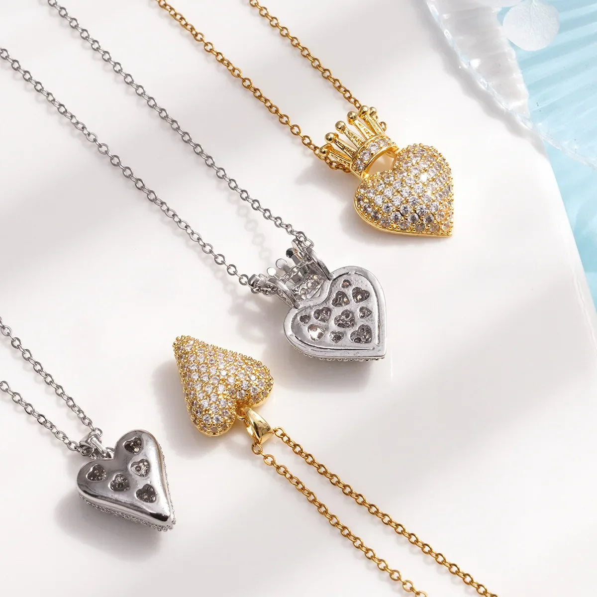 "Love Royalty" Stainless Steel Classic Shiny Zircon Crown Love Pendant Necklace Jewelry
