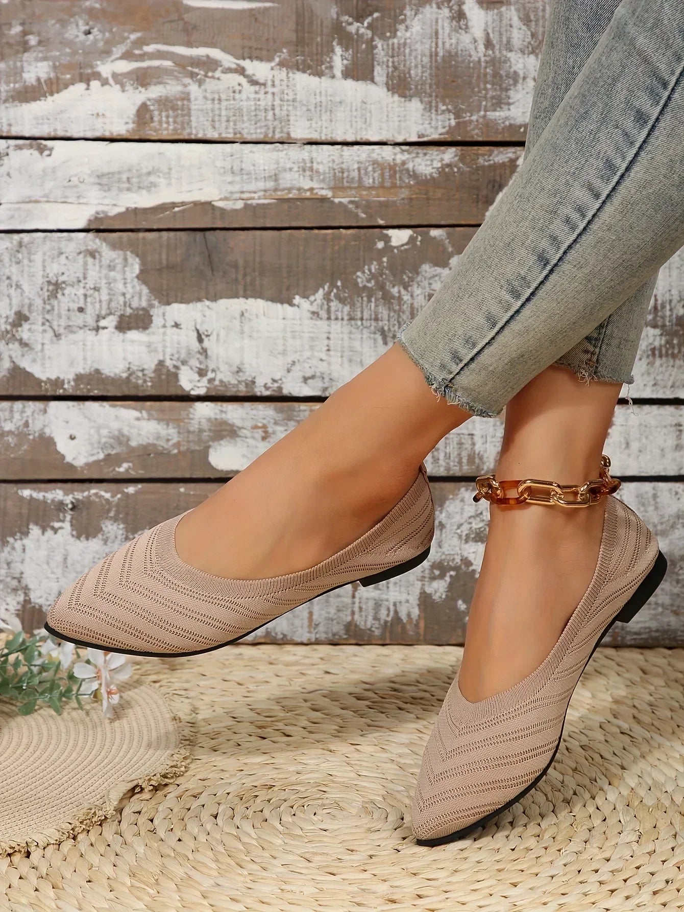"Neicyy Flats" Solid Color Knitted Slip on Casual Ballet Flats